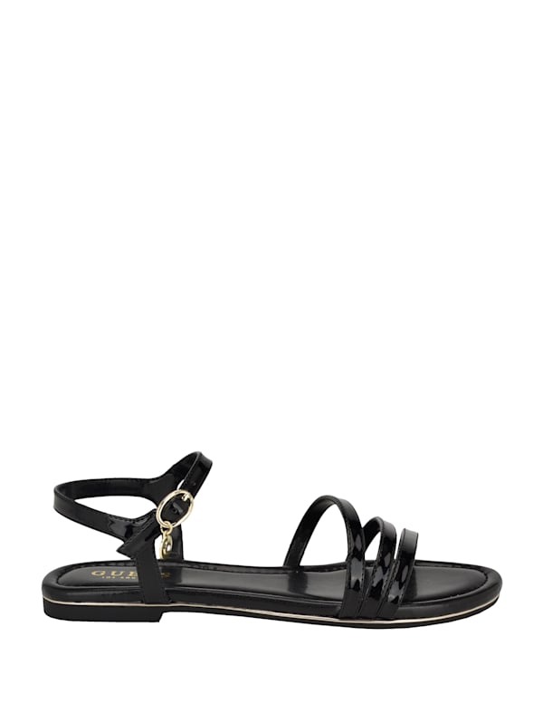 Black faux leather back strap sandals discount