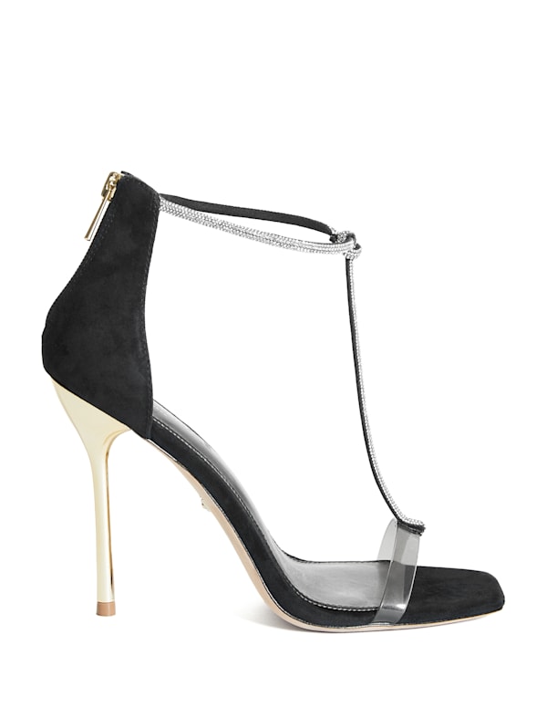 MARCIANO Olivia T strap Rhinestone Stiletto Black 10