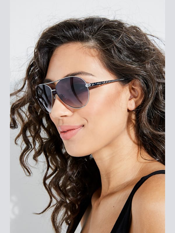 Aviator Sunglasses with Rhinestones - Women's Sunglasses Rhinestones Grey