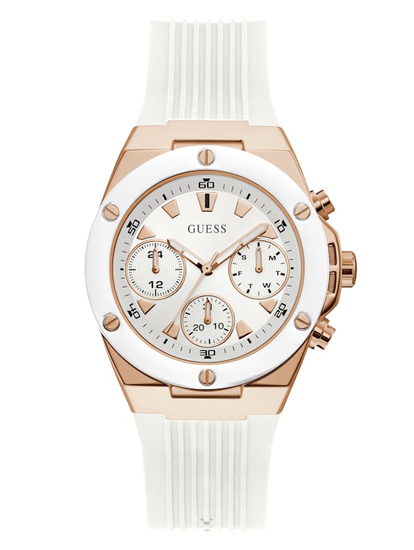 Rose Gold Tone And White Multifunction Watch GUESS