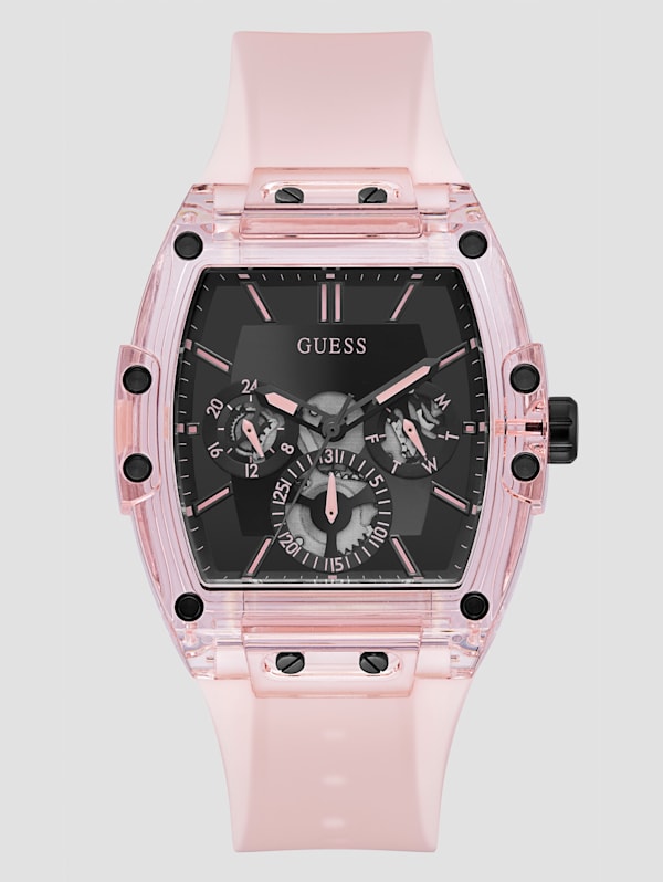 Pink Plastic and Silicone Multifunction Watch