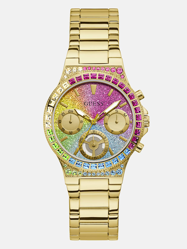 Gold Tone and Rainbow Crystal Multifunction Watch GUESS Factory