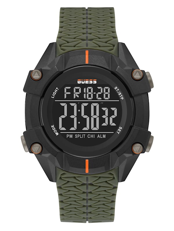 Olive Green and Black Digital Watch GUESS Canada