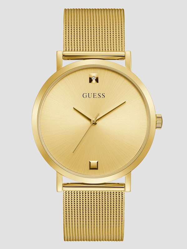 Gold Tone Mesh Diamond Analog Watch GUESS