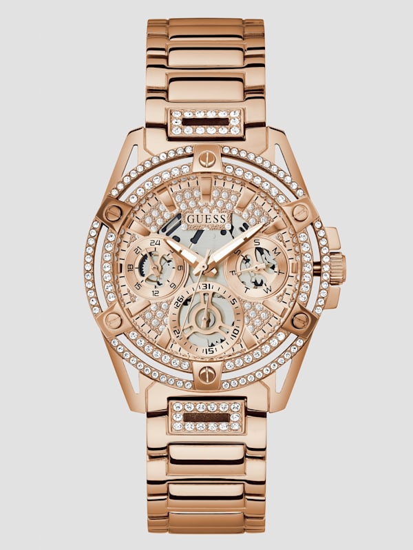 Rose Gold Tone Rhinestone Cut Through Watch GUESS