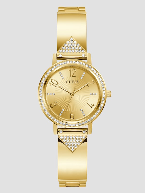 Gold Tone and Crystal Bangle Analog Watch