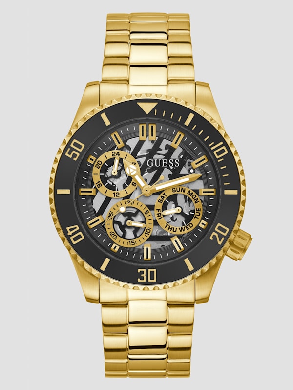 GUESS Gold Tone And Black Multifunction Watch Black