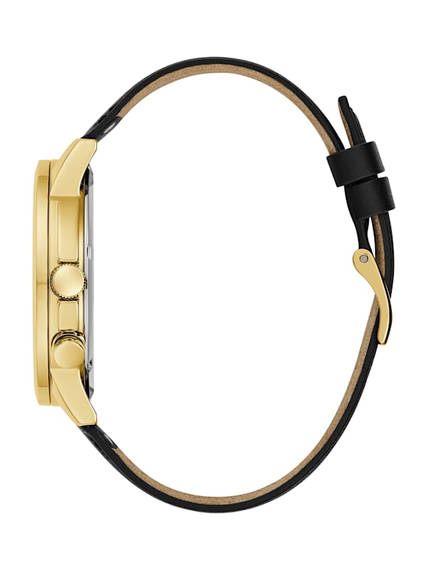 Black leather gold watch hot sale