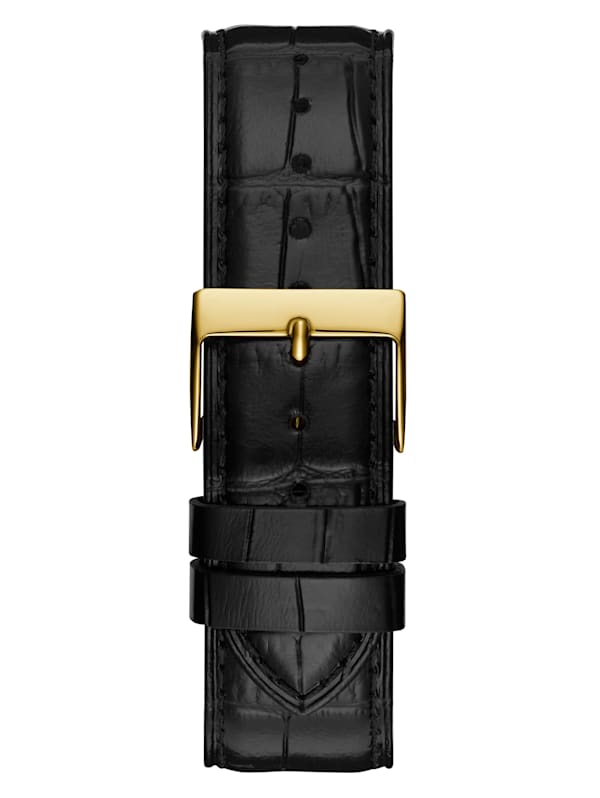 Gold Tone and Black Analog Leather Watch GUESS Canada