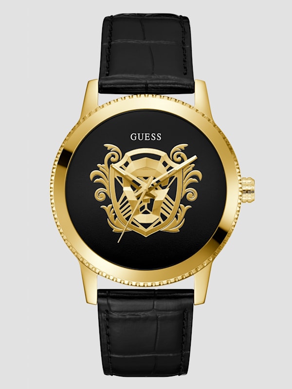 GUESS Gents Black Leather Strap Watch Model GW0566G1