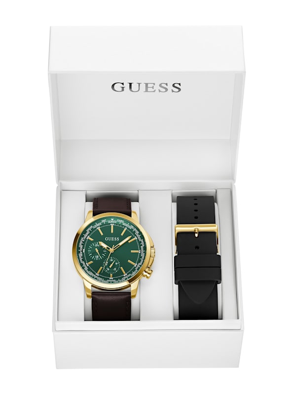Gold Tone Leather Multifunction Watch