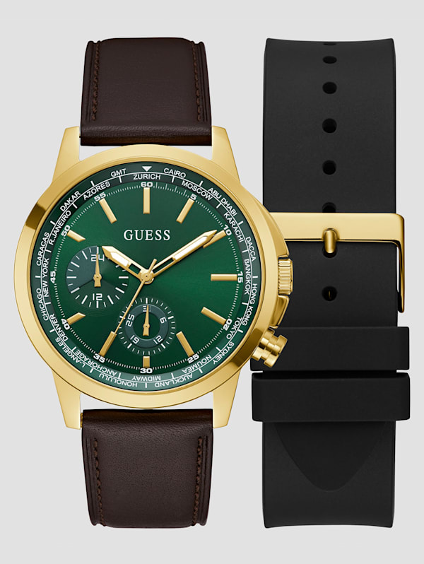 Gold Tone Leather Multifunction Watch GUESS Canada
