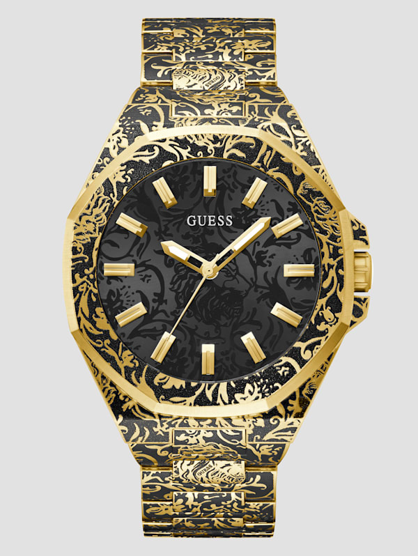 GUESS Gold Tone Printed Analog Watch Gold