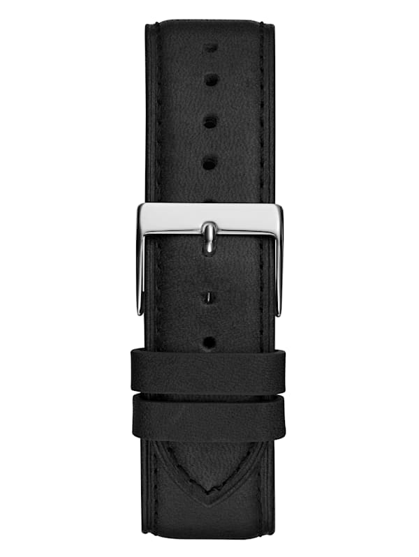 Silver Tone and Black Leather Analog Watch