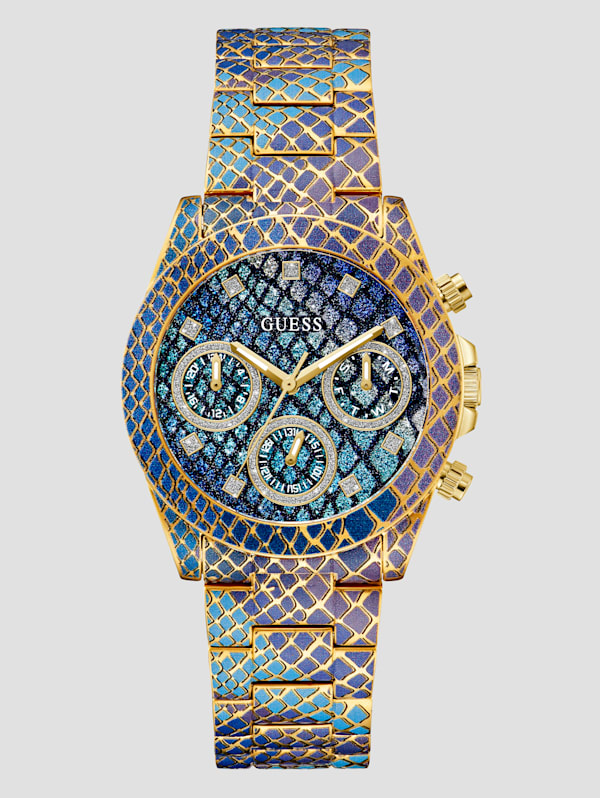Printed Gold Tone Multifunction Watch