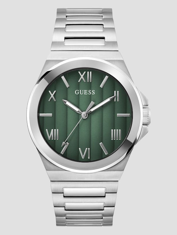 GUESS Silver Tone And Green Analog Watch Green