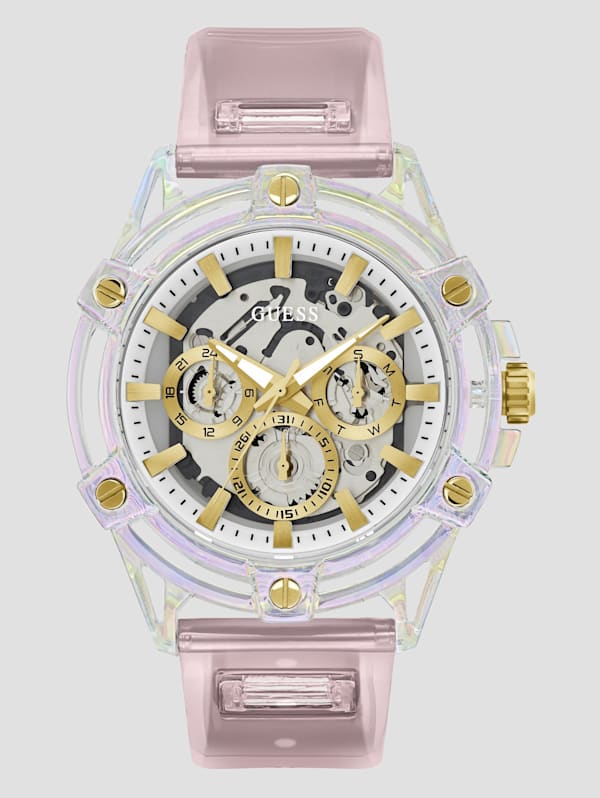 Pink and White Multifunction Silicon Watch