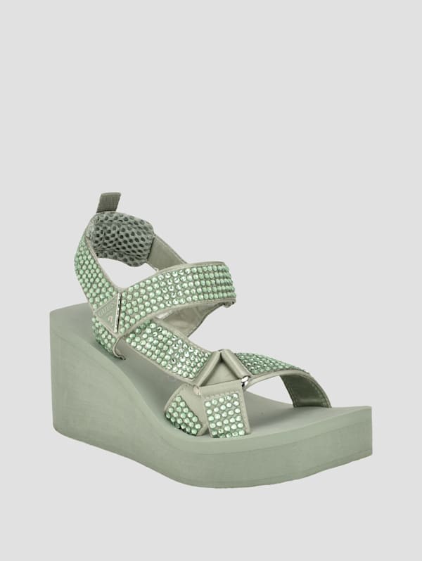 GUESS Dawsin Rhinestone Wedges Green 7