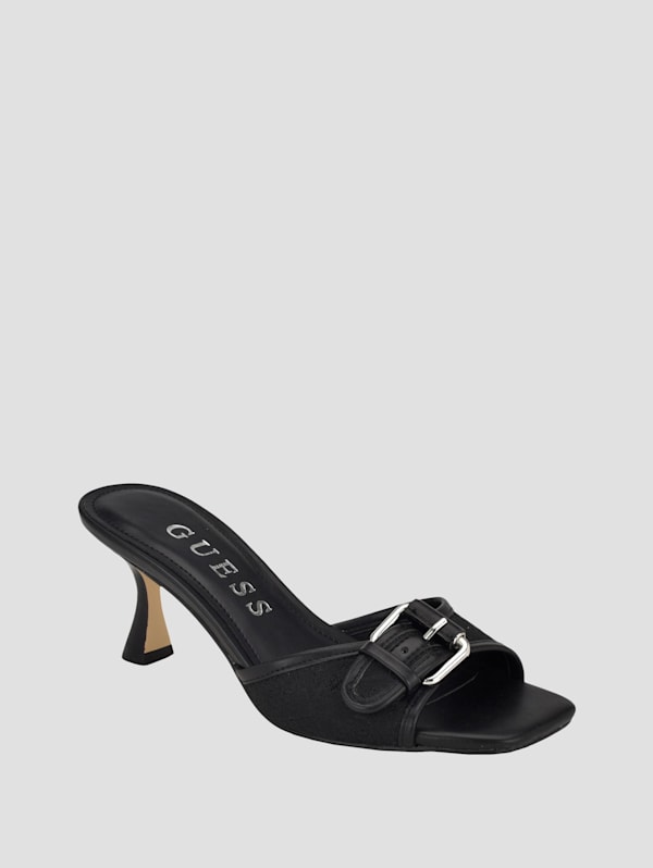 GUESS Dista Buckled Logo Kitten Heels Black 5.5