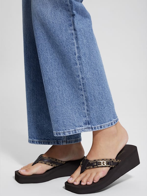 Womens wedge flip flops black discount
