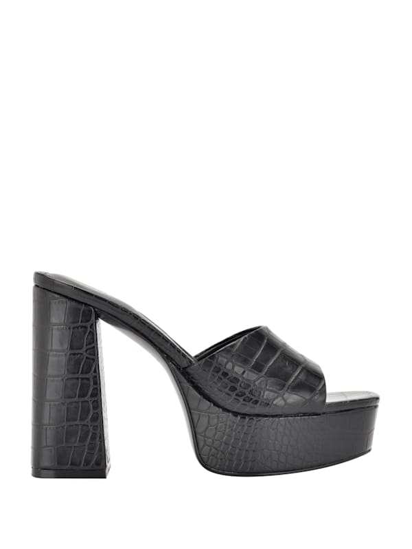 GUESS Jadah Crocodile embossed Platform Heels Black 10