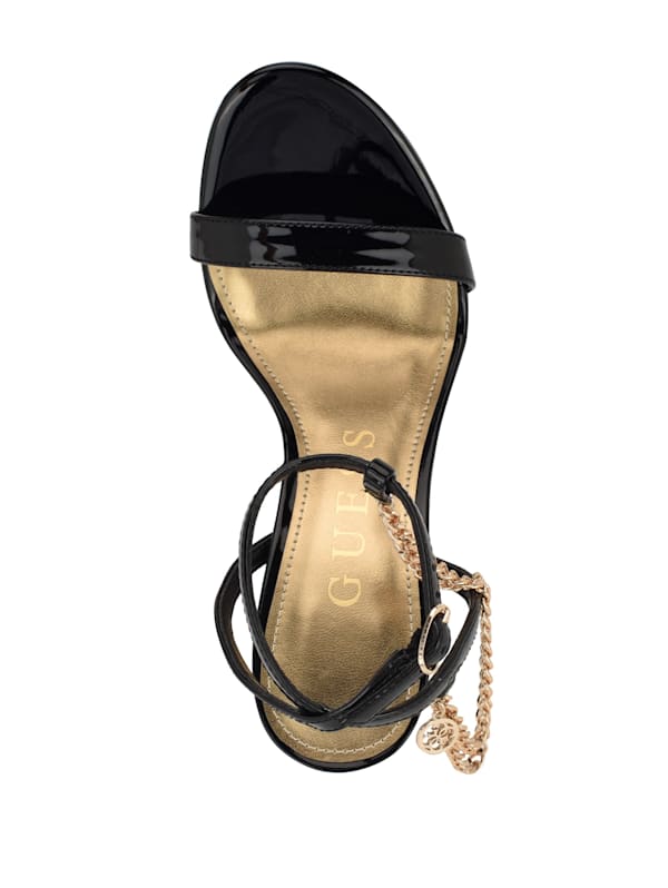 GUESS Gold Tone Chain Strap Heels Black 5