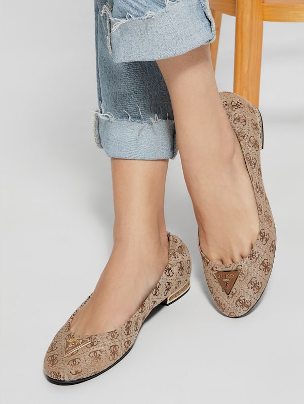 Triangle Brown Logo Ballet Flats GUESS