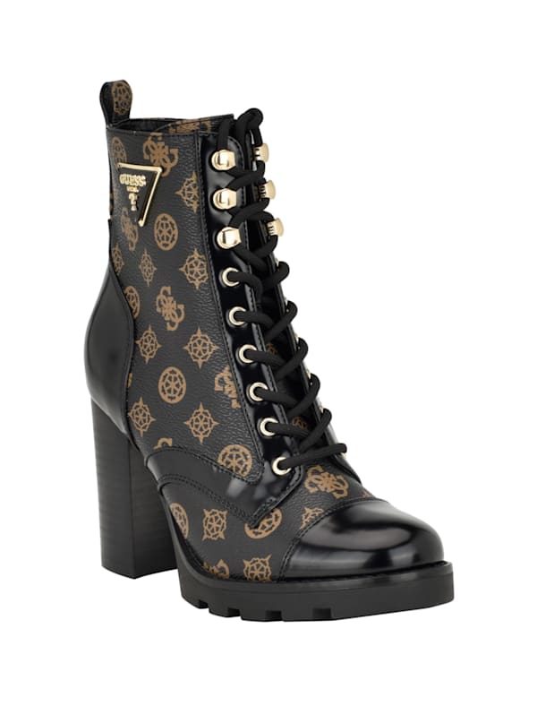 Neadyn Lace Up Heeled Moto Booties GUESS