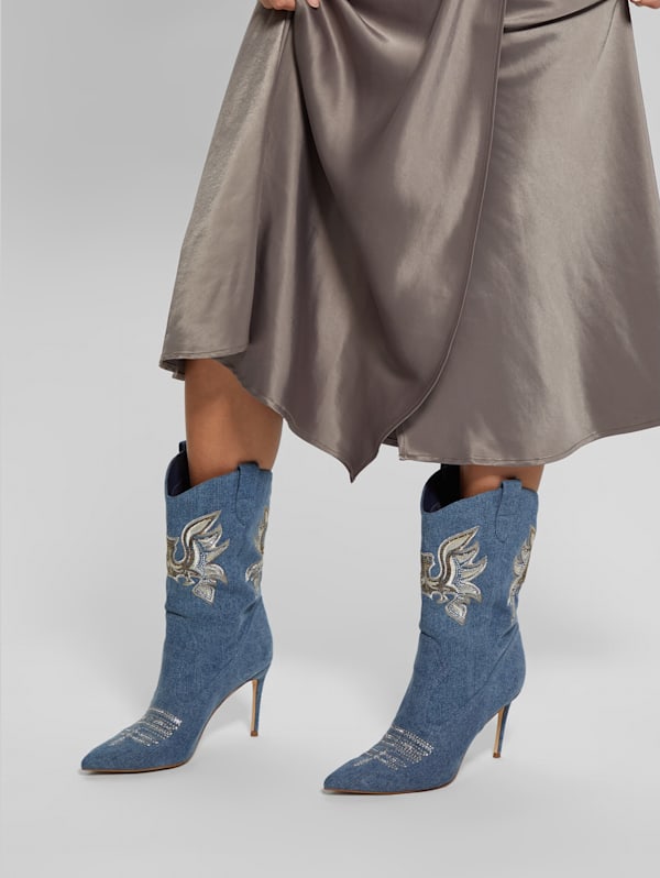 Rasima Blue Denim Booties GUESS
