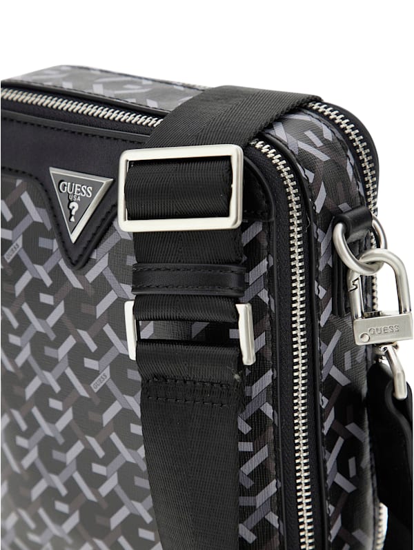 GUESS Eco G Woven Double zip Crossbody Bag Black