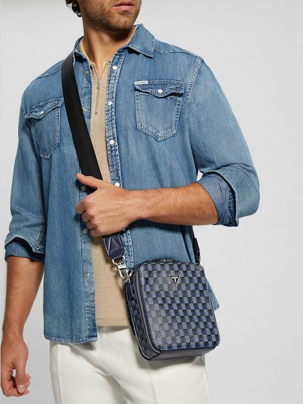GUESS G Wave Double Zip Crossbody Bag Blue