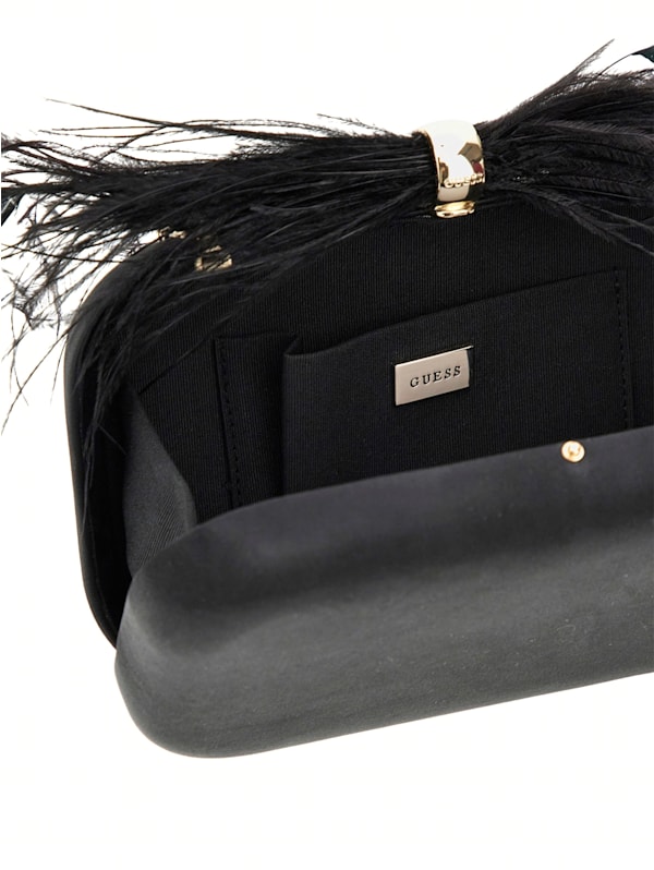 GUESS Keyah Feather Top Clutch Black One Size