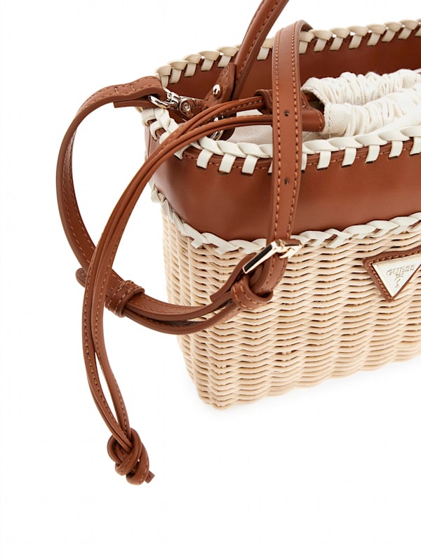 GUESS Sveiney Straw Bucket Bag Brown One Size