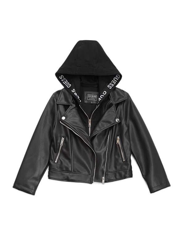 Hooded leather jacket womens hot sale