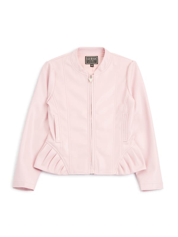 Pink guess leather jacket deals