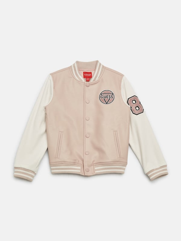 Pink guess leather jacket sale