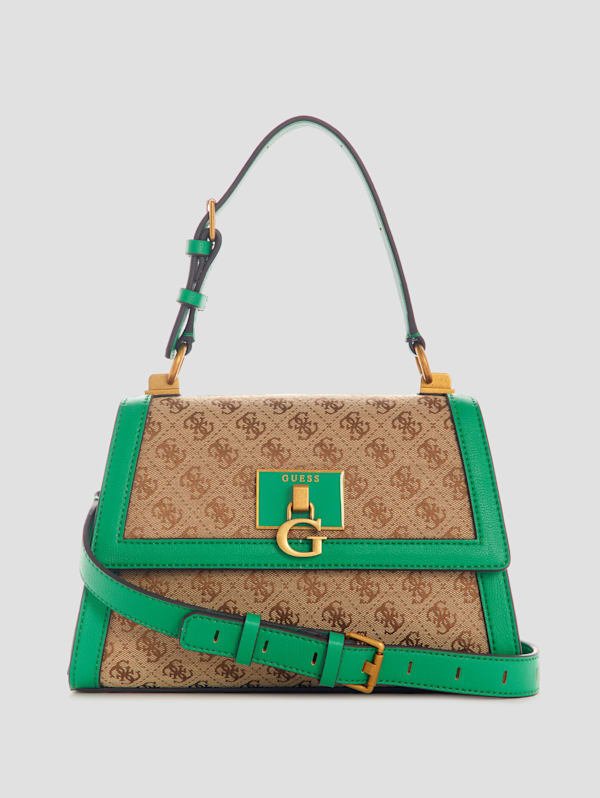 Guess Stephi Jacquard Logo Top Handle Bag - Green - One Size