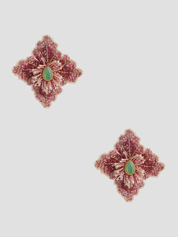Guess Pink Beaded Hibiscus Stud Earrings