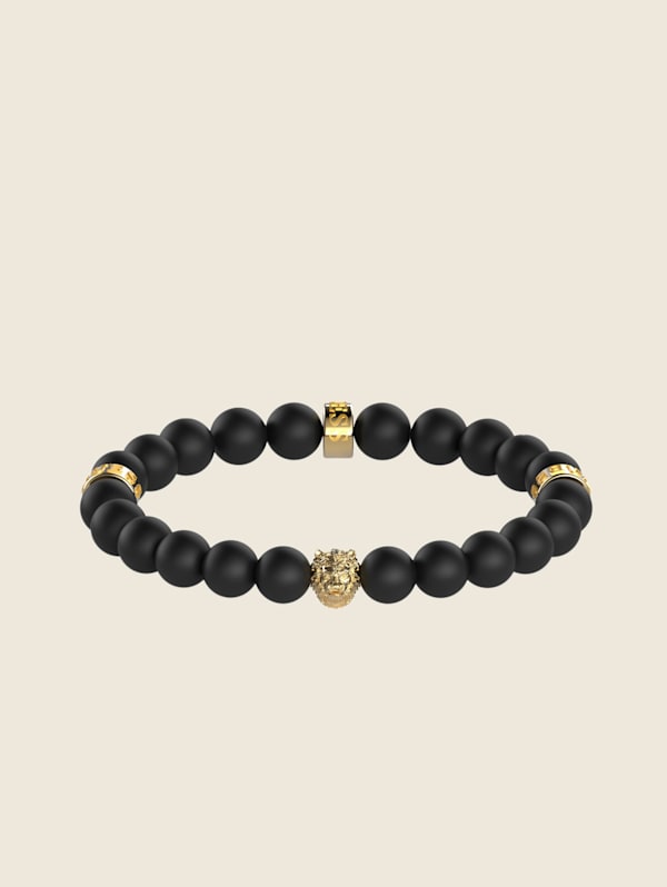 Black Beaded and Gold Tone Lion Bracelet GUESS Canada