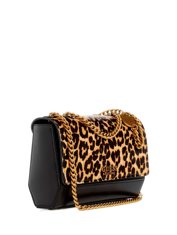  Leopard Print Haircalf Fold over Clutch, Evening