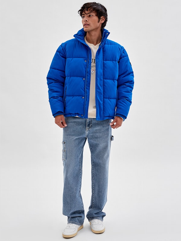 Blue guess puffer store coat