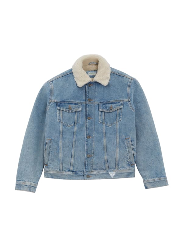 Light blue denim sherpa jacket top