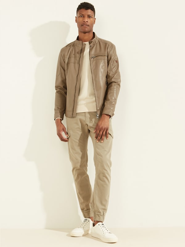 Leather jacket khaki pants discount