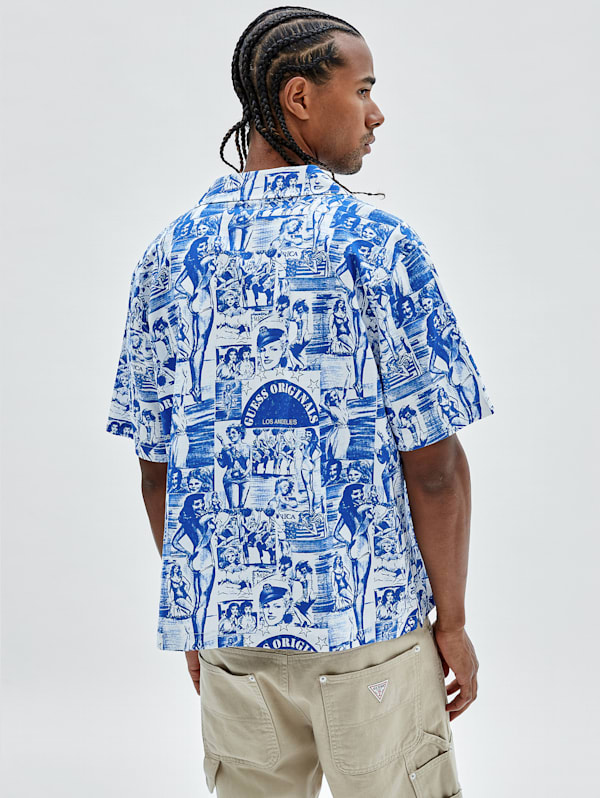 Blue and white guess shirt outlet