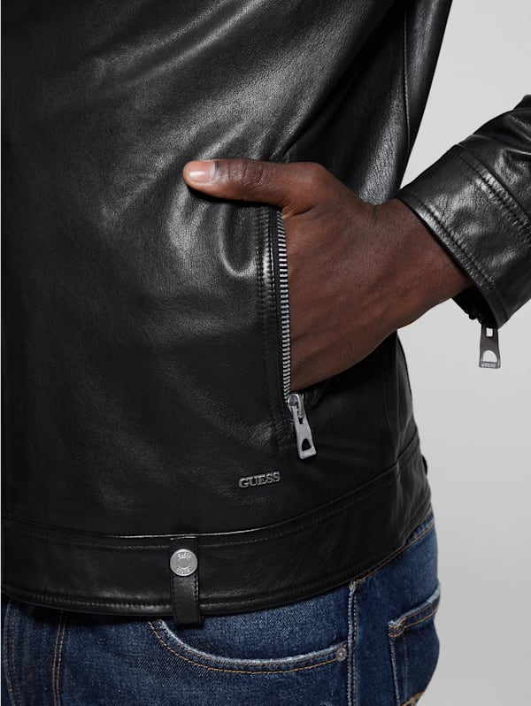 Guess white leather jacket mens 2025