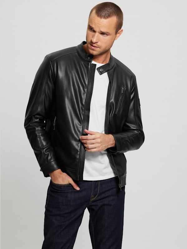 Leather cheap jackets guess