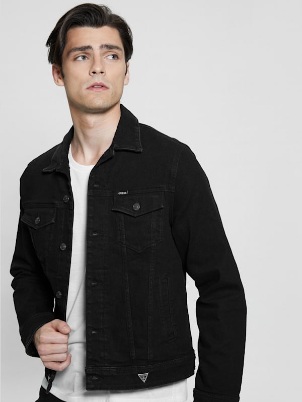 Black denim jacket guess cheap