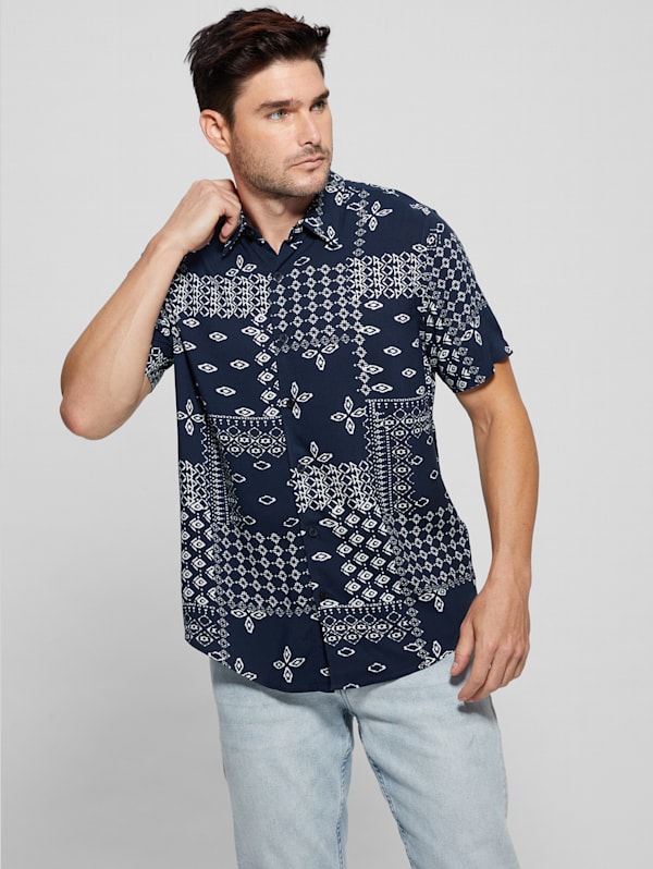 Eco Rayon Geometric Bandana Shirt | GUESS