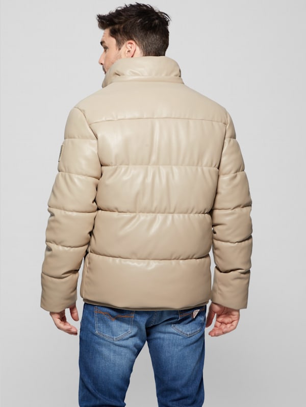 Faux-Leather Hooded Puffer Jacket | GUESS Canada