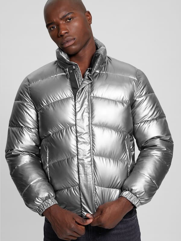Guess high shine puffer coat deals